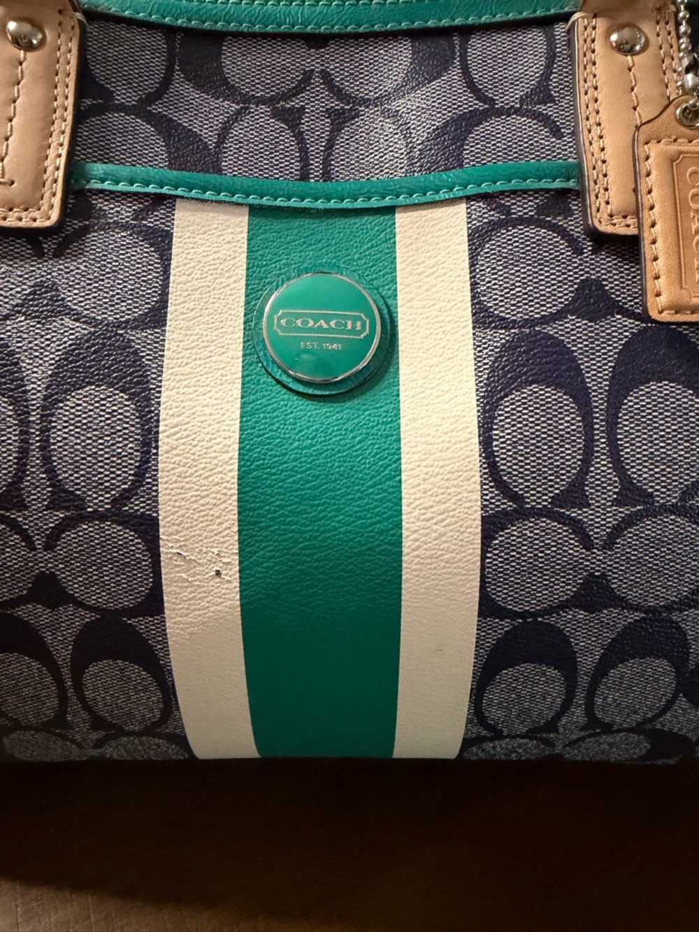 Coach Signature Stripe Jade Satchel/Crossbody - Picture 16 of 16